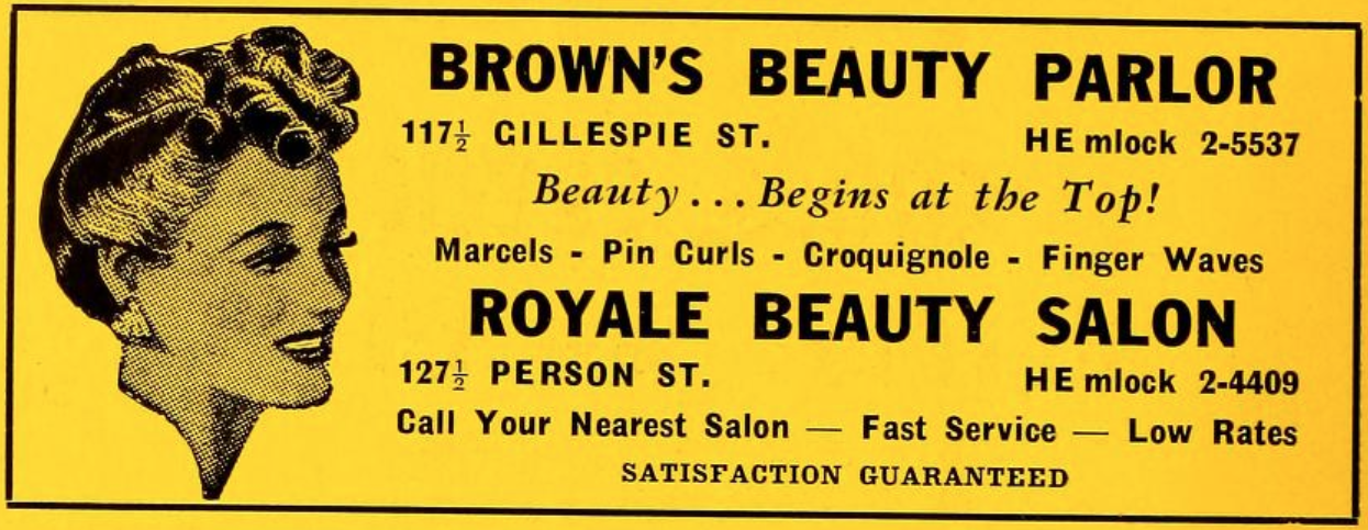 Mrs. Brown's Beauty Parlor Advertisement, 1958 Fayetteville City Directory