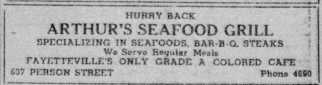 Arthur's Sea Food Grill, Advertisement, The Carolinian, April 2, 1948