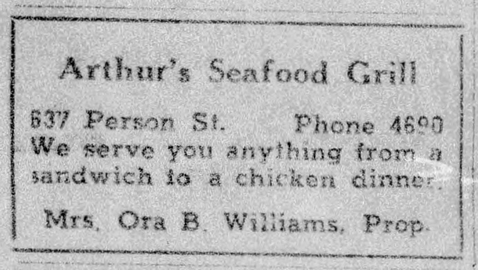 Arthur's Sea Food Grill, Advertisement, The Carolinian, February 26, 1949