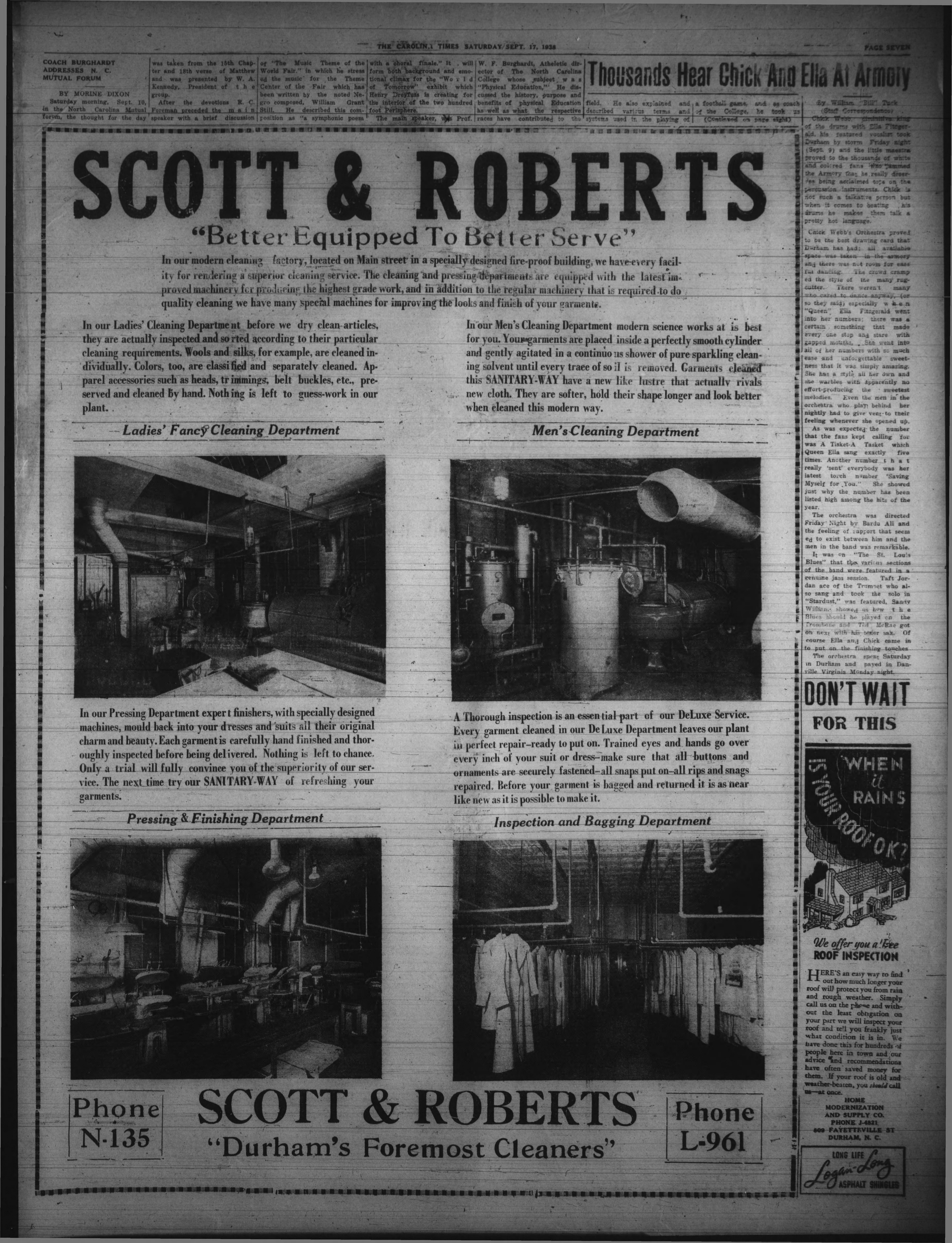 Article, The Carolina Times, September 17, 1938