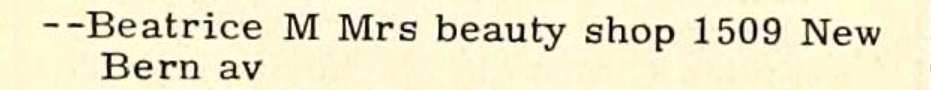 City Directory Listing, 1957 Raleigh City Directory