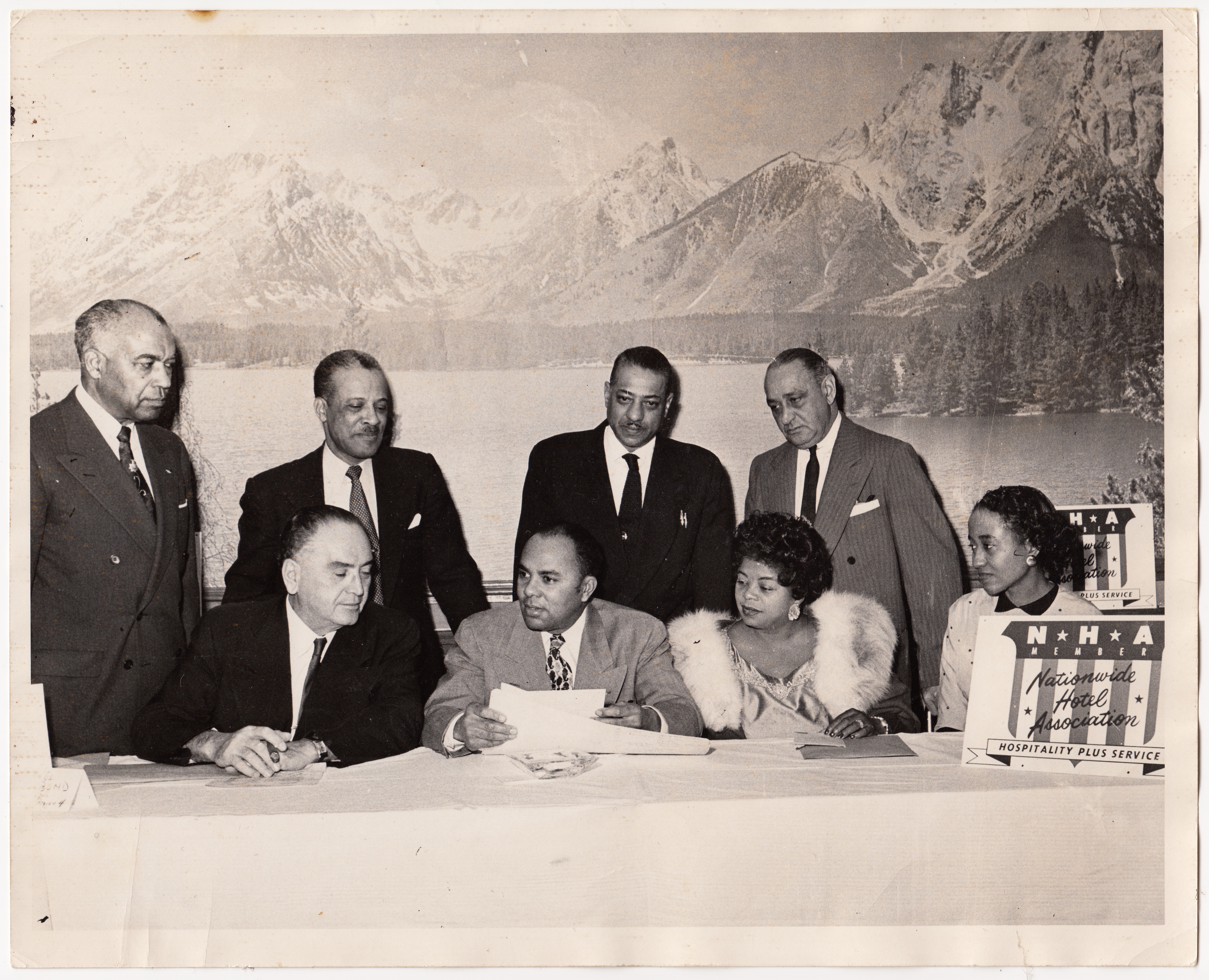 B. Lucille Griswold, National Secretary, with members of the Nationwide Hotel Association, ca. 1950s.