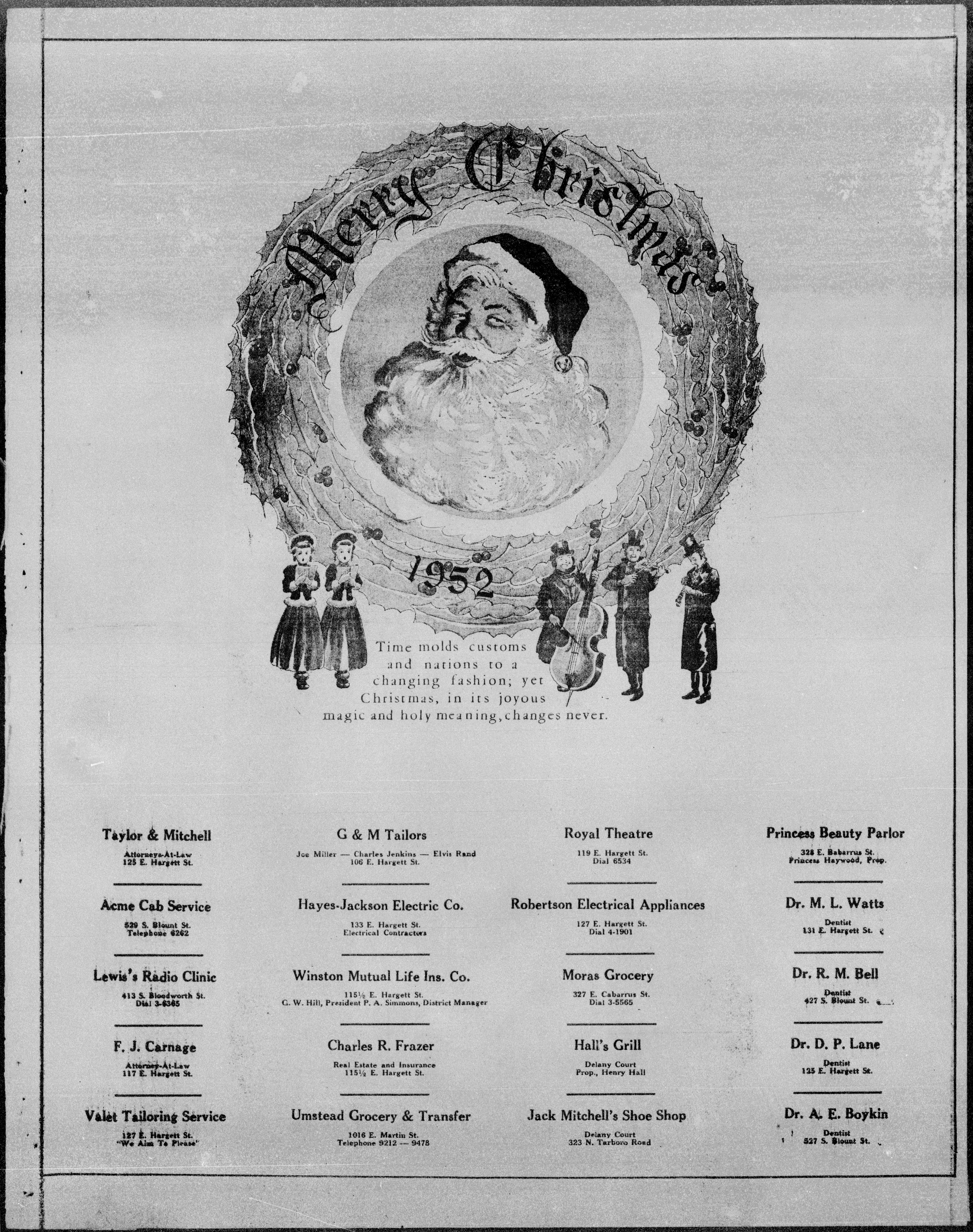 Advertisement, The Carolinian, December 27, 1952