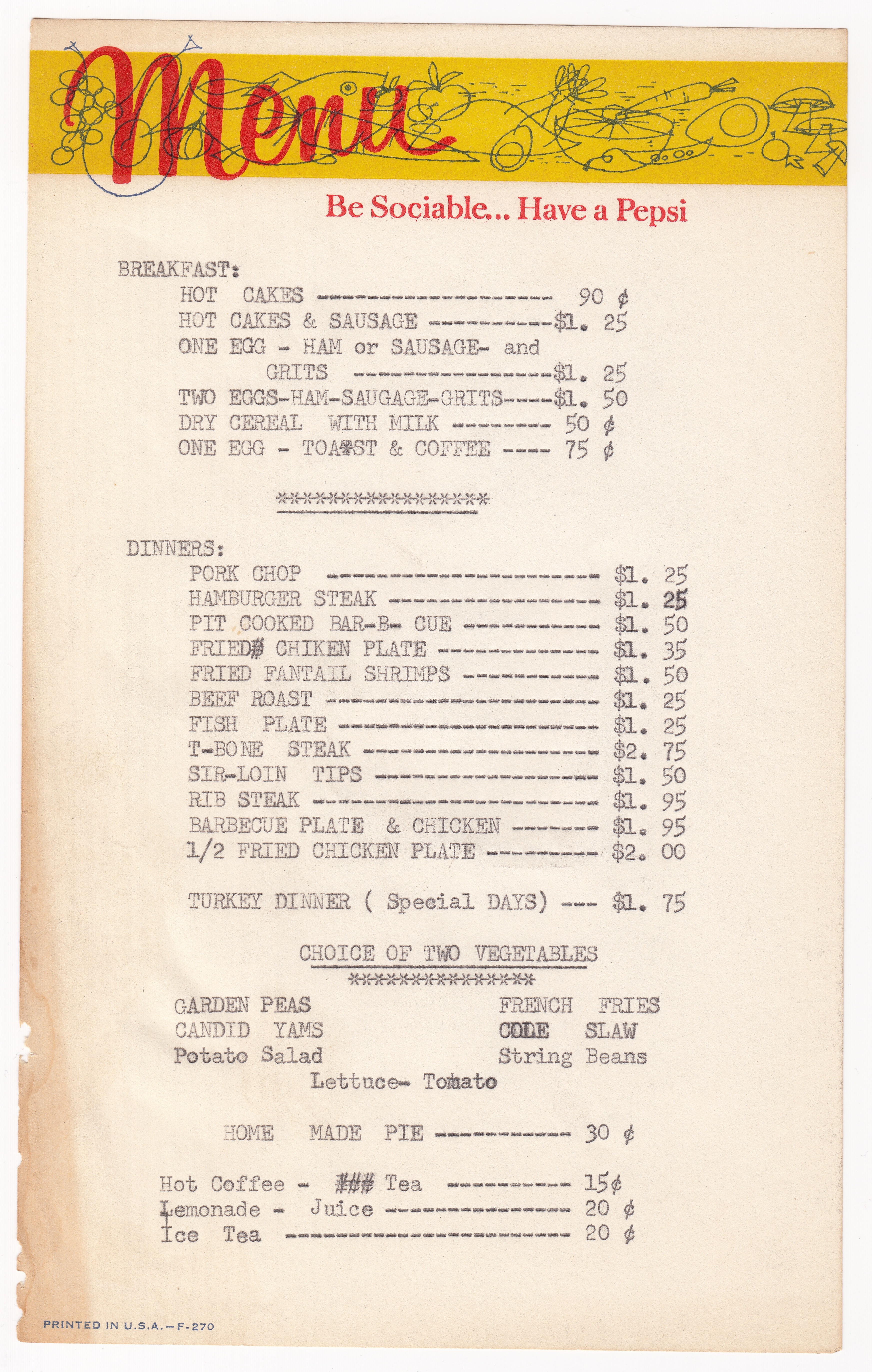 Portion of Wright's Chick Shack Menu