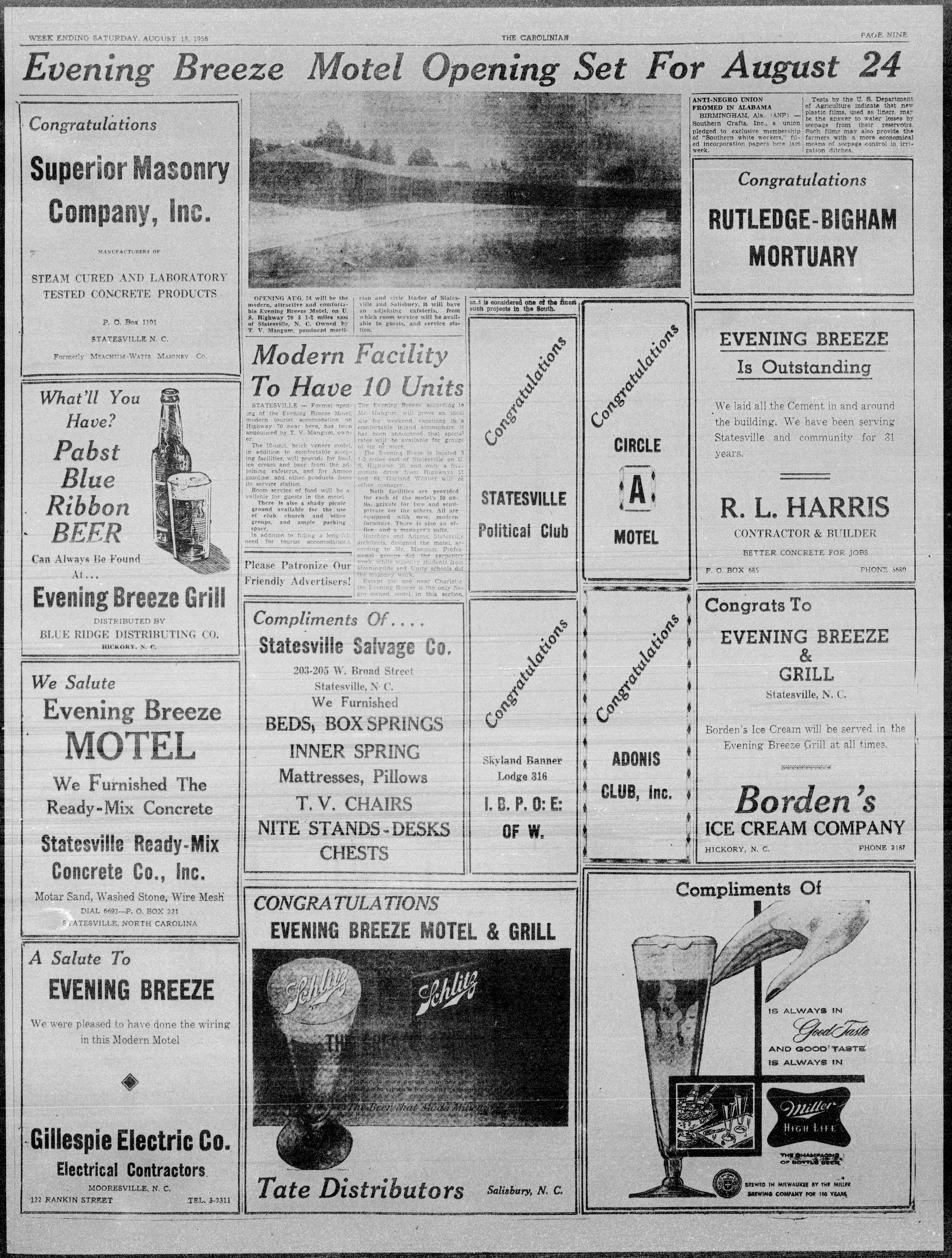 Article, The Carolinian, August 18, 1956
