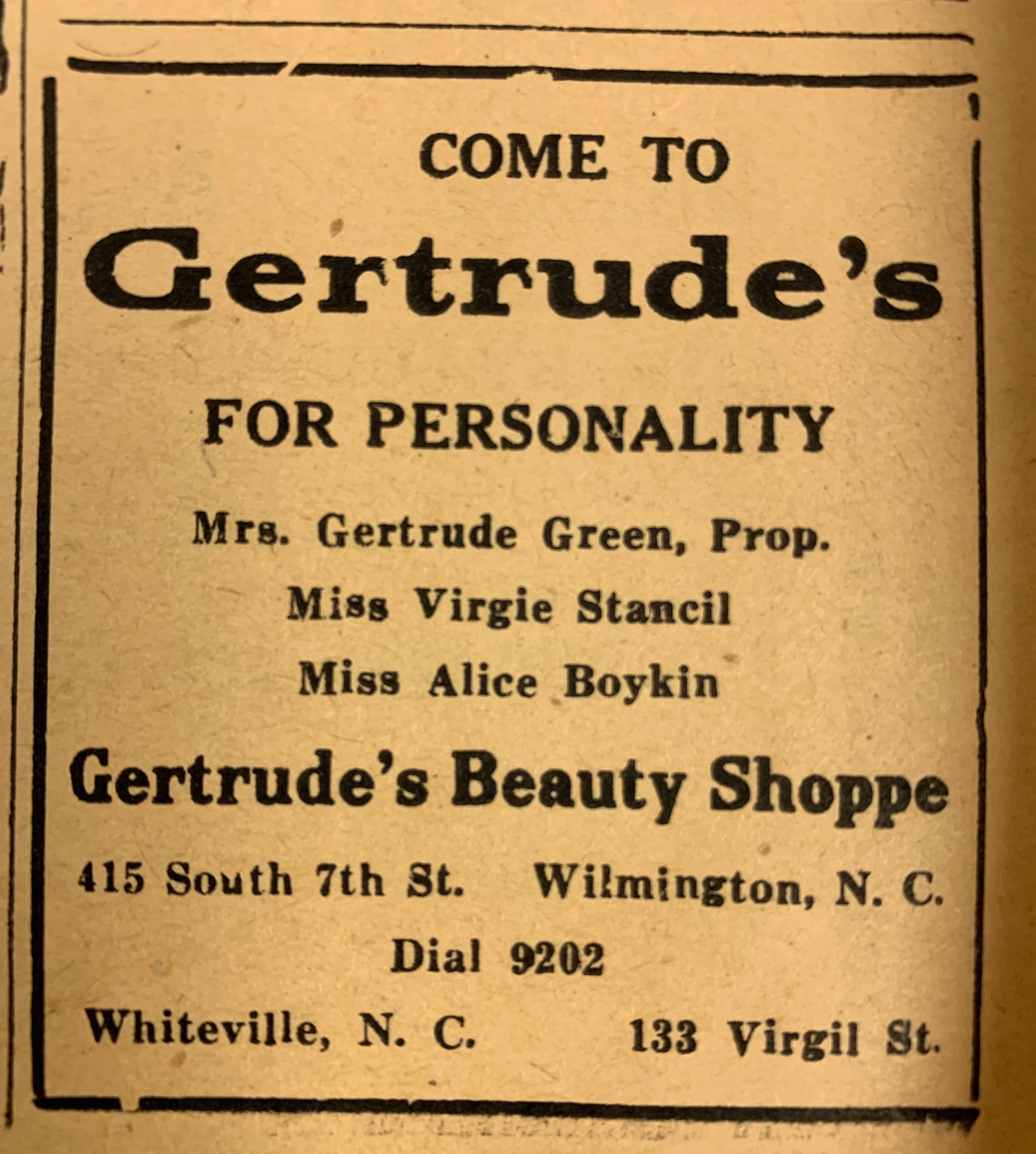 Advertisement, Cape Fear Journal, 1942