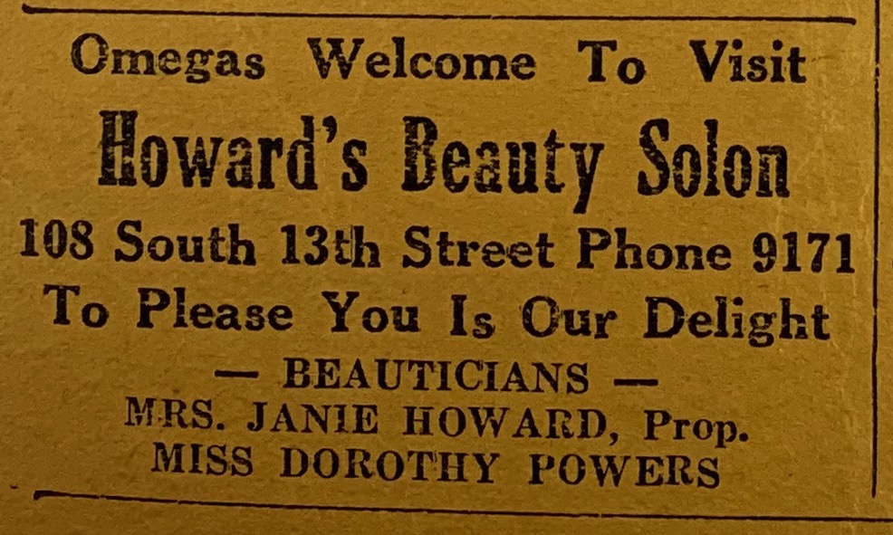 Advertisement, Omega Psi Phi Annual Sixth District Conference Program, 1938