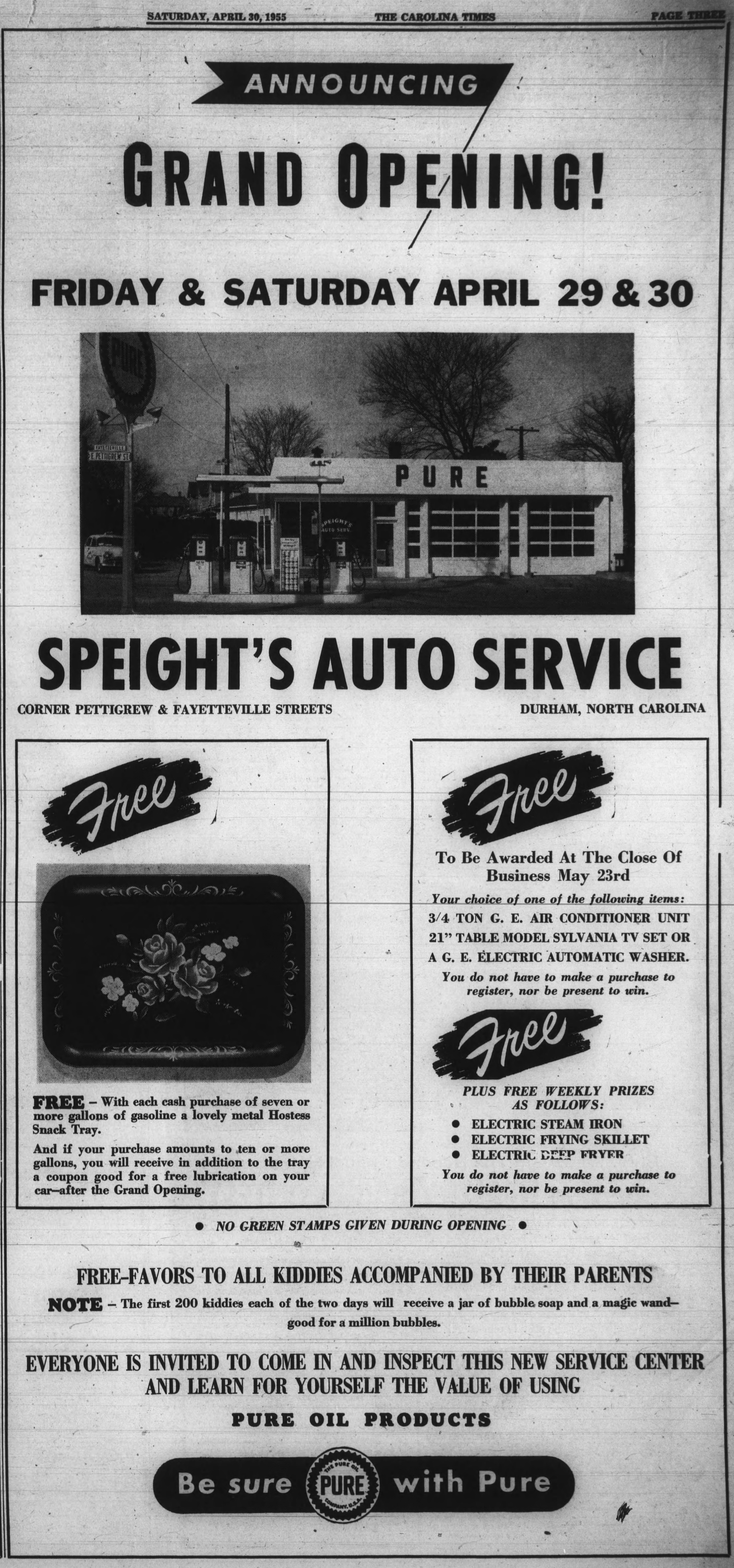 Advertisement, The Carolina Times, April 30, 1955