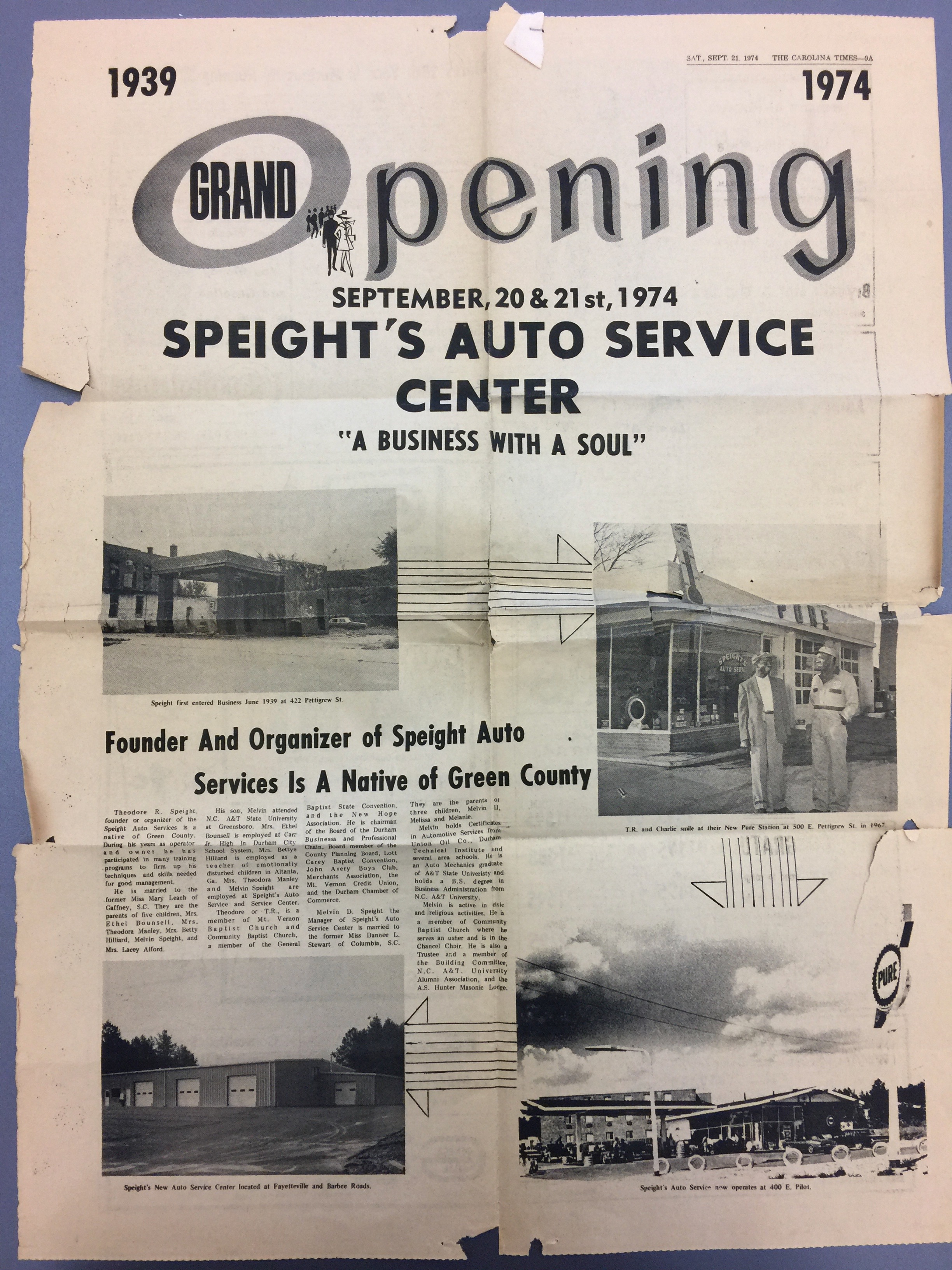 Grand Opening Newspaper Coverage, The Carolina Times, September 1974