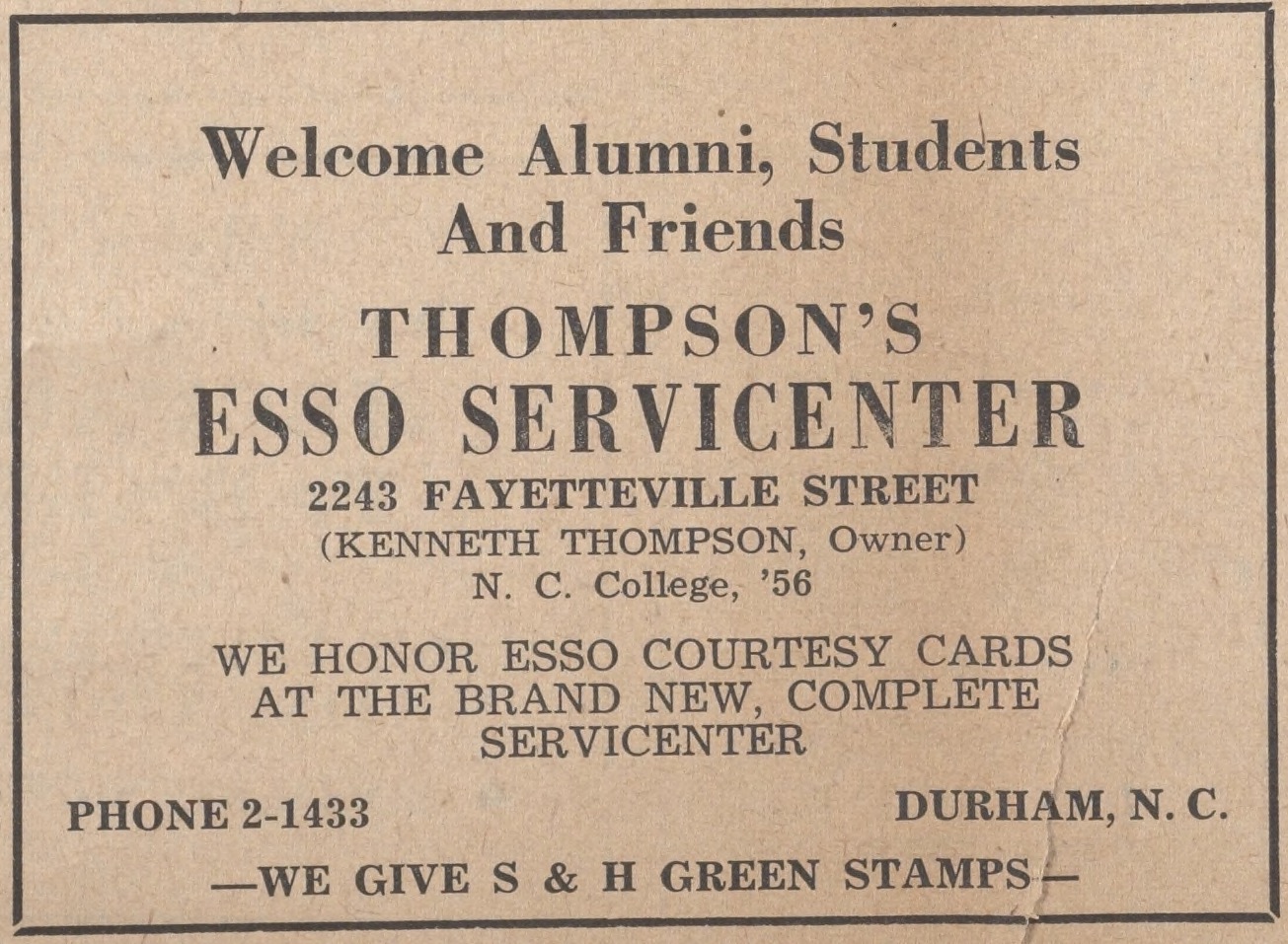 Advertisement, The Campus Echo, October 31, 1957