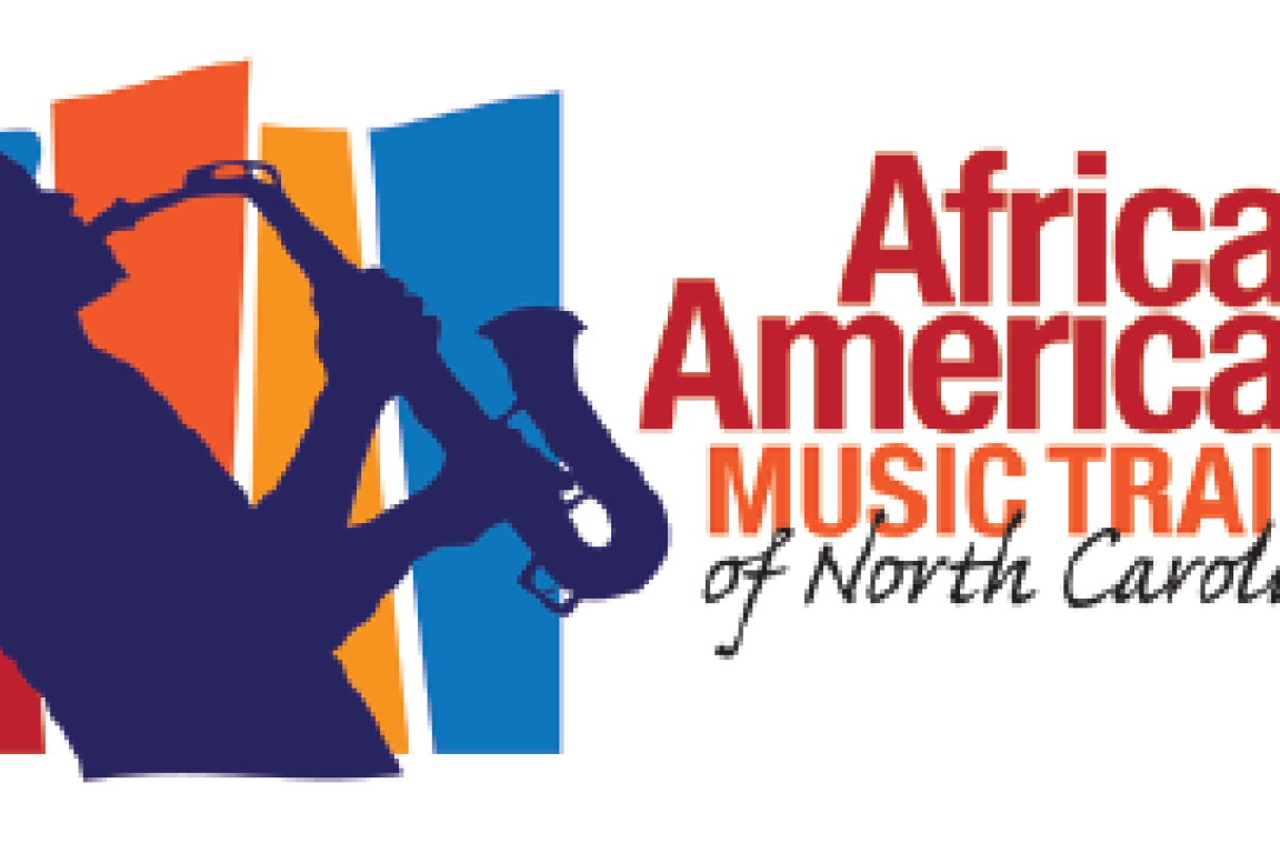 African American Music Trails of North Carolina logo featuring silhouette of man playing saxophone