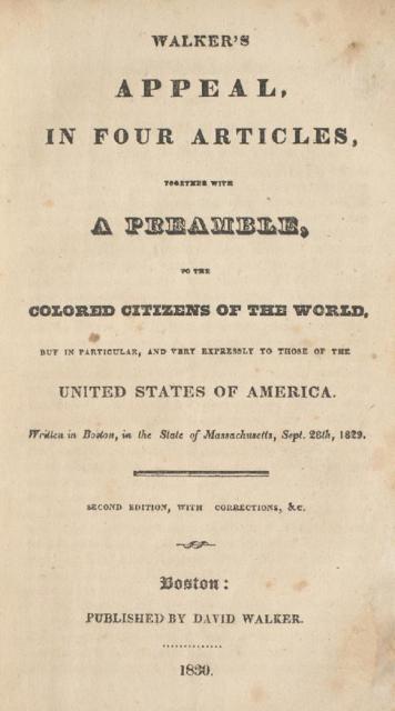 Cover page of David Walker's appeal