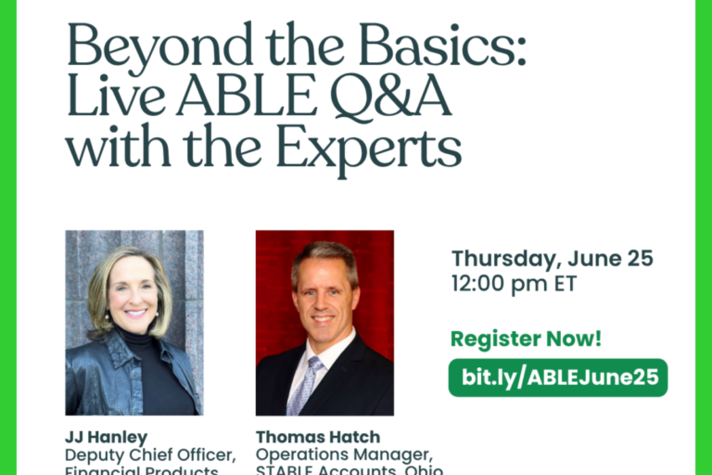 promotional graphic featuring title of event and headshots of two presenters