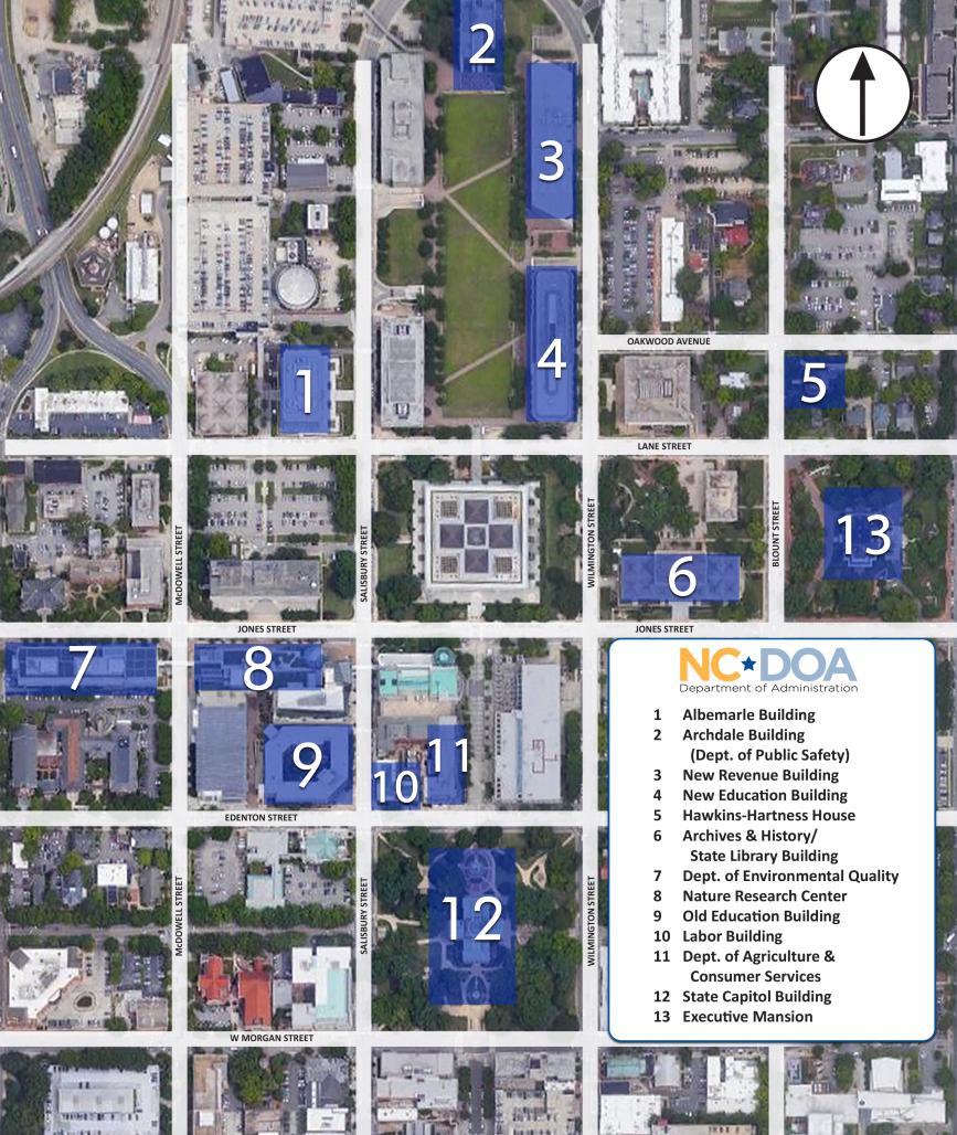 Map of buildings participating in 2026 Blue Light Campaign