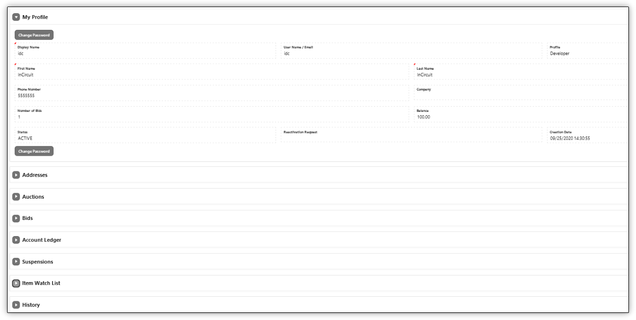 Screenshot of the My Profile screen in the user dashboard