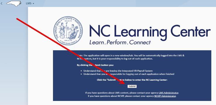 Screenshot showing the Submit button in NC Learning Center