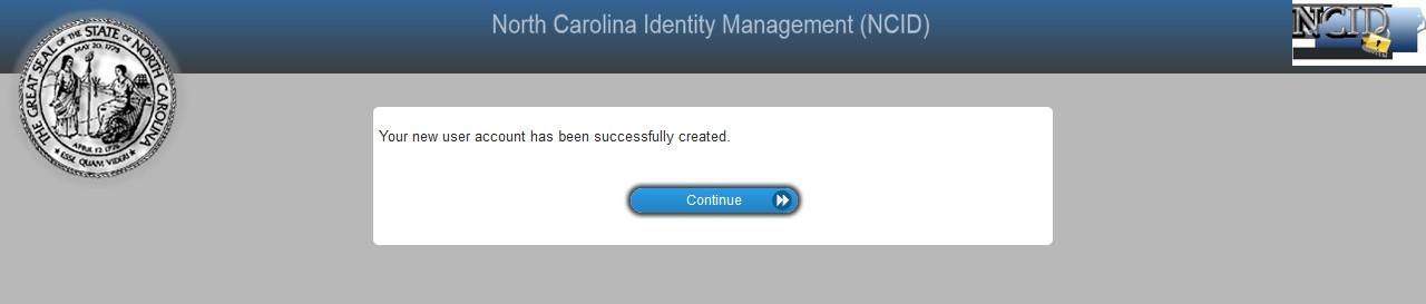NCID account successfully created message