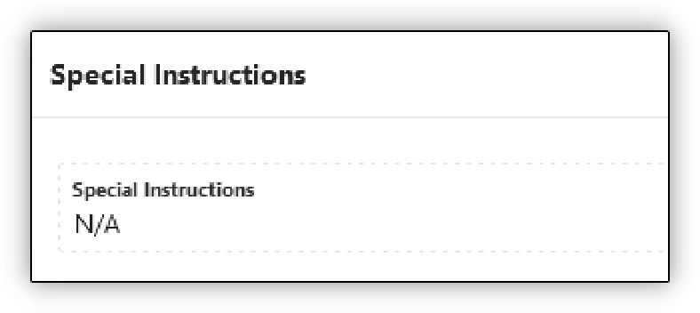 Screenshot of the Special Instructions tab content