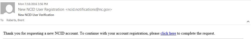 New NCID User Registration email notification