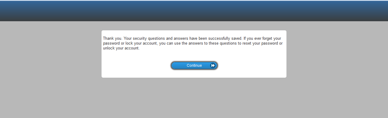 Security questions successfully saved confirmation screen