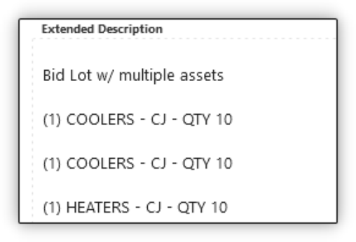 Screenshot of the Extended Description tab content showing a list of assets