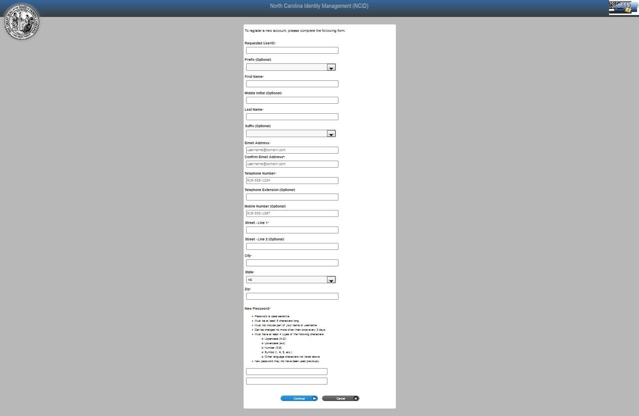 Business Account registration form screenshot