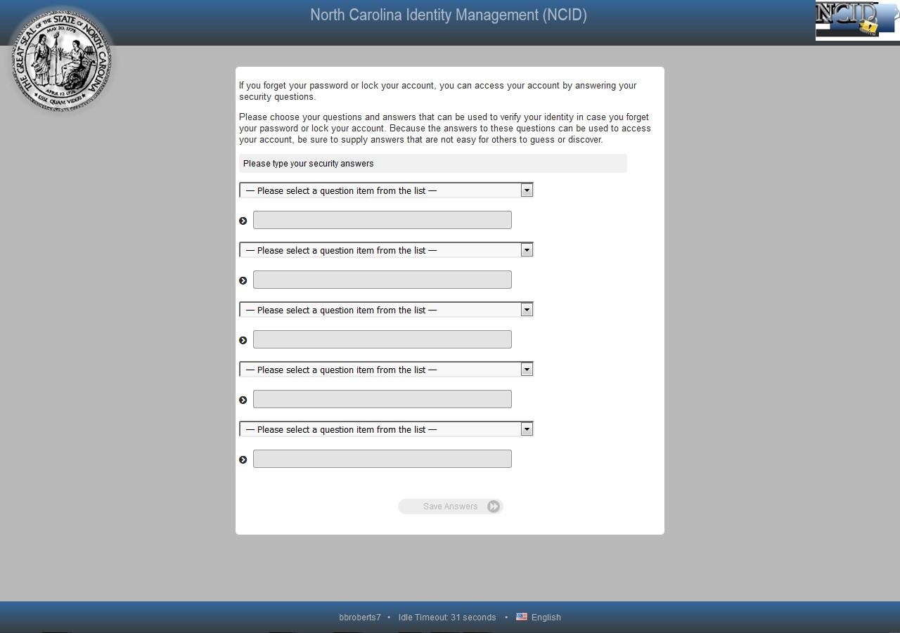 Self-Service Challenge Responses form screen