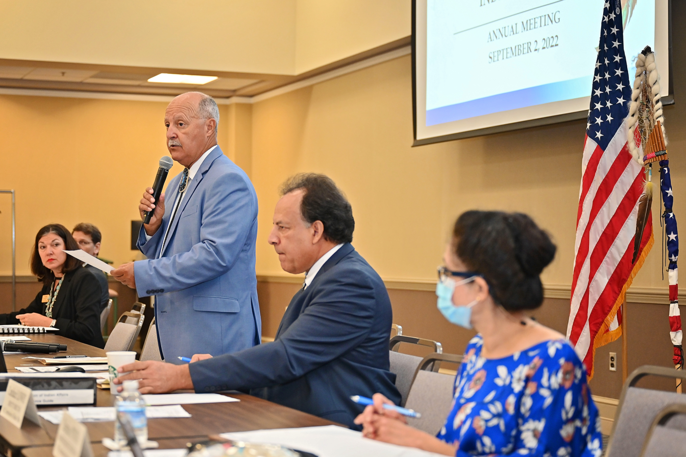 Commission of Indian Affairs chairman Ricky Burnett speaks during a commission meeting
