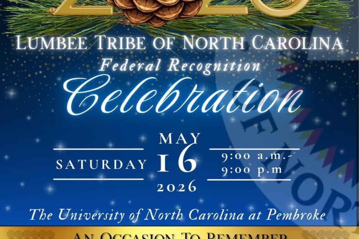 Collage with dates and times about event and photos of Lumbee at bottom.