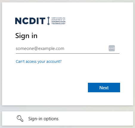 Screenshot of NCDIT Sign in page prompting for email address