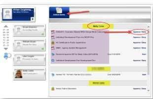 Screenshot of the Action Items tab showing employee requests and the Approve/Deny link