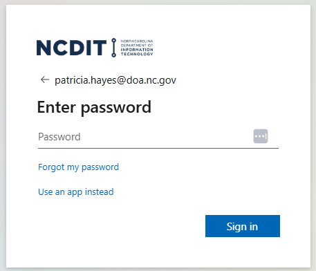Screenshot of NCDIT Sign in page prompting for password