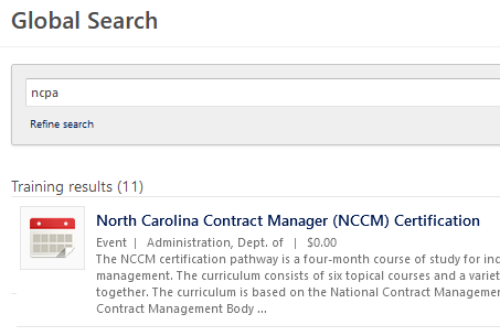 Screenshot showing search results for Global Search