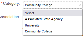 Screenshot of Category dropdown menu