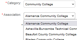 Screenshot of Category and Association fields