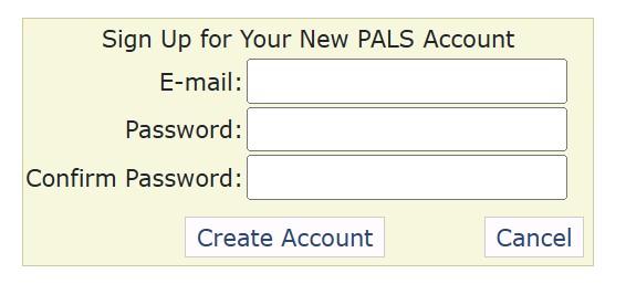 New account creation box