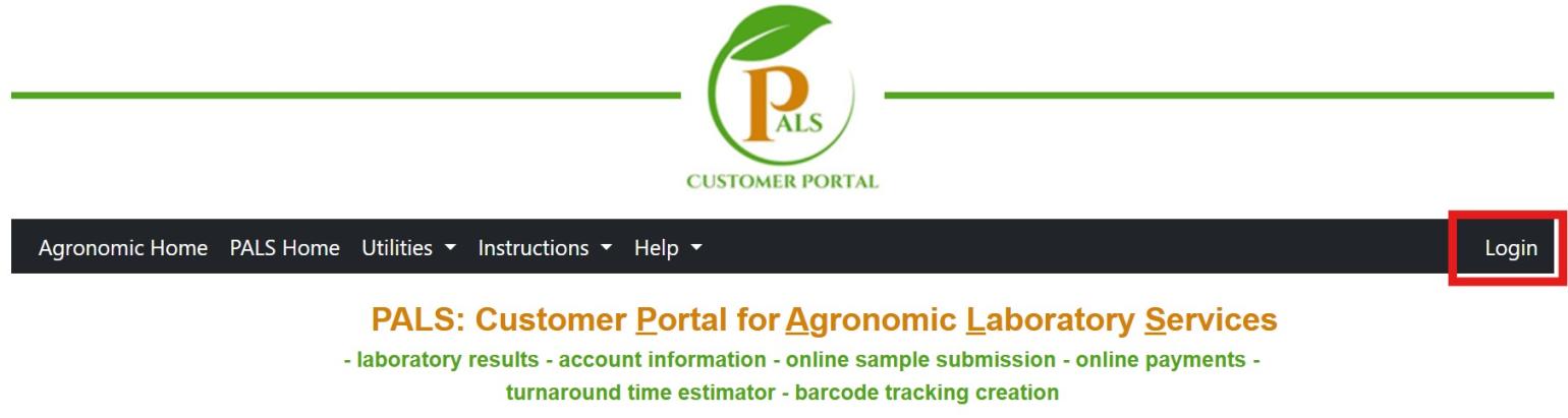 Login button highlighted in upper right of PALS main page