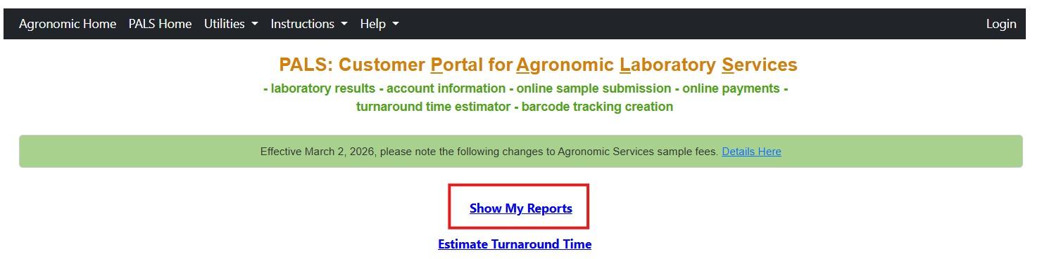 PALS screen with highlighted "Show My Reports" Button