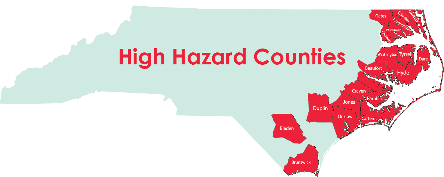 Map with high hazard counties visibly marked