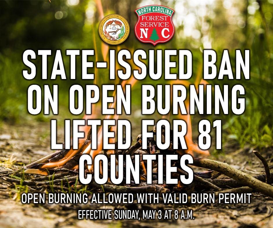 State issued ban on open burning lifted for 81 counties