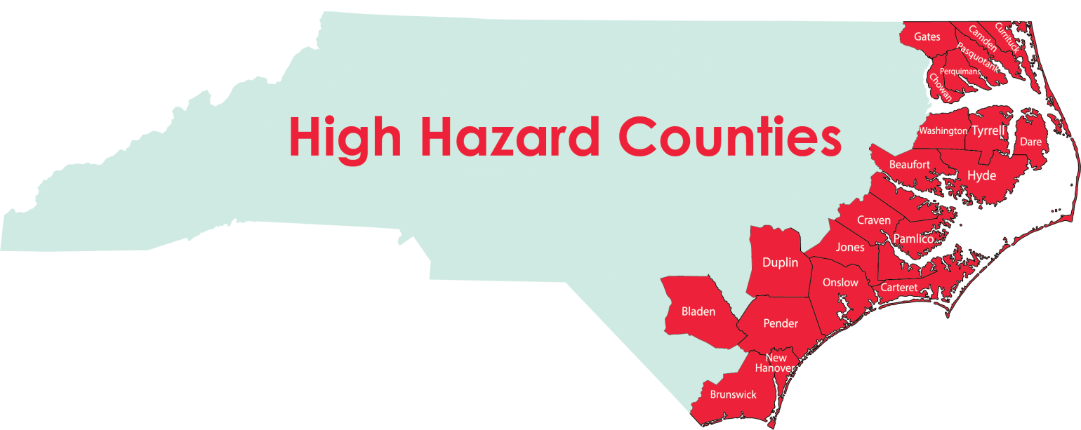 Map with high hazard counties visibly marked