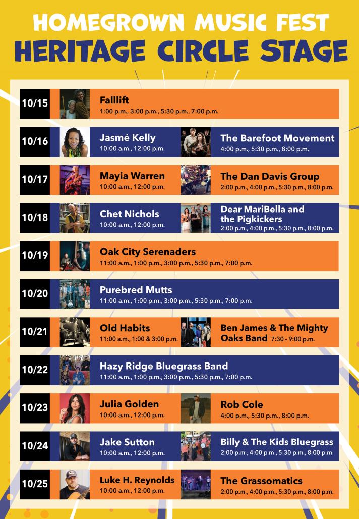 Heritage Circle Stage Schedule 