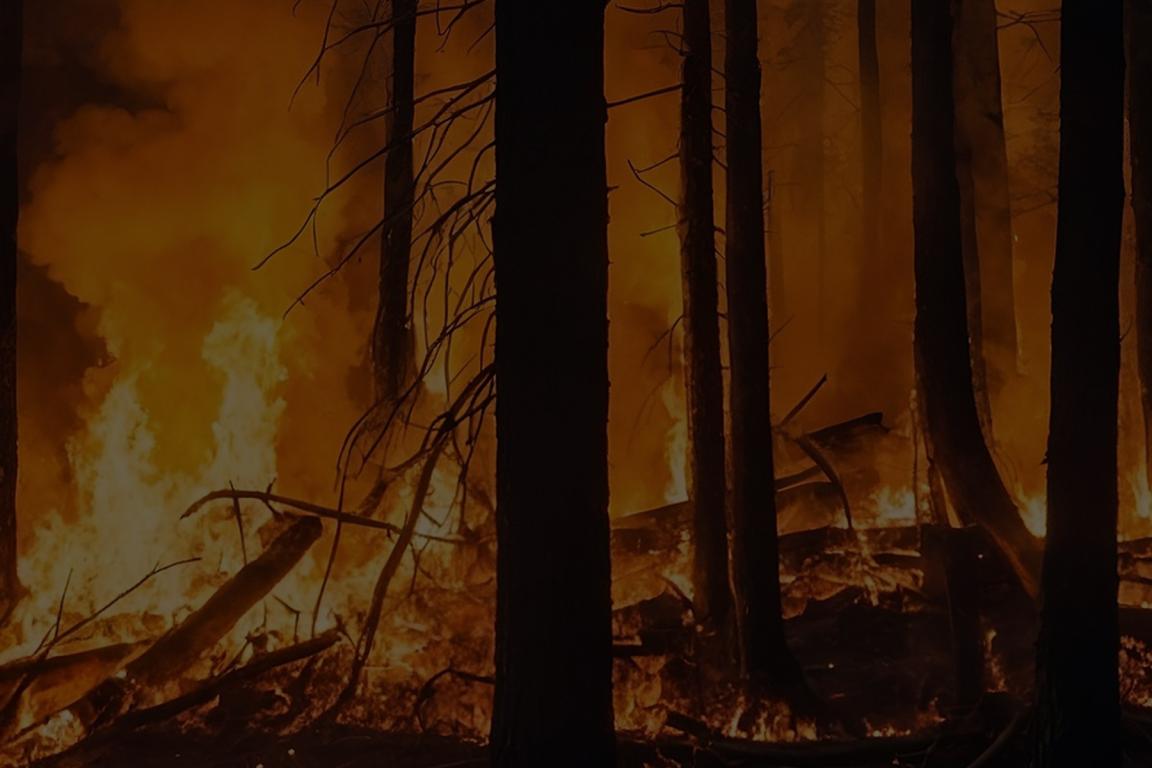 Wildfire in a forest setting