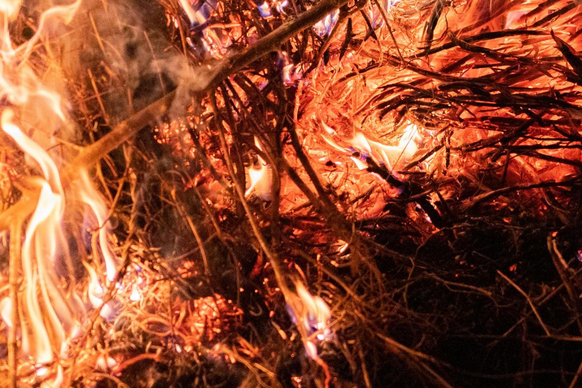 Close-up of burning debris