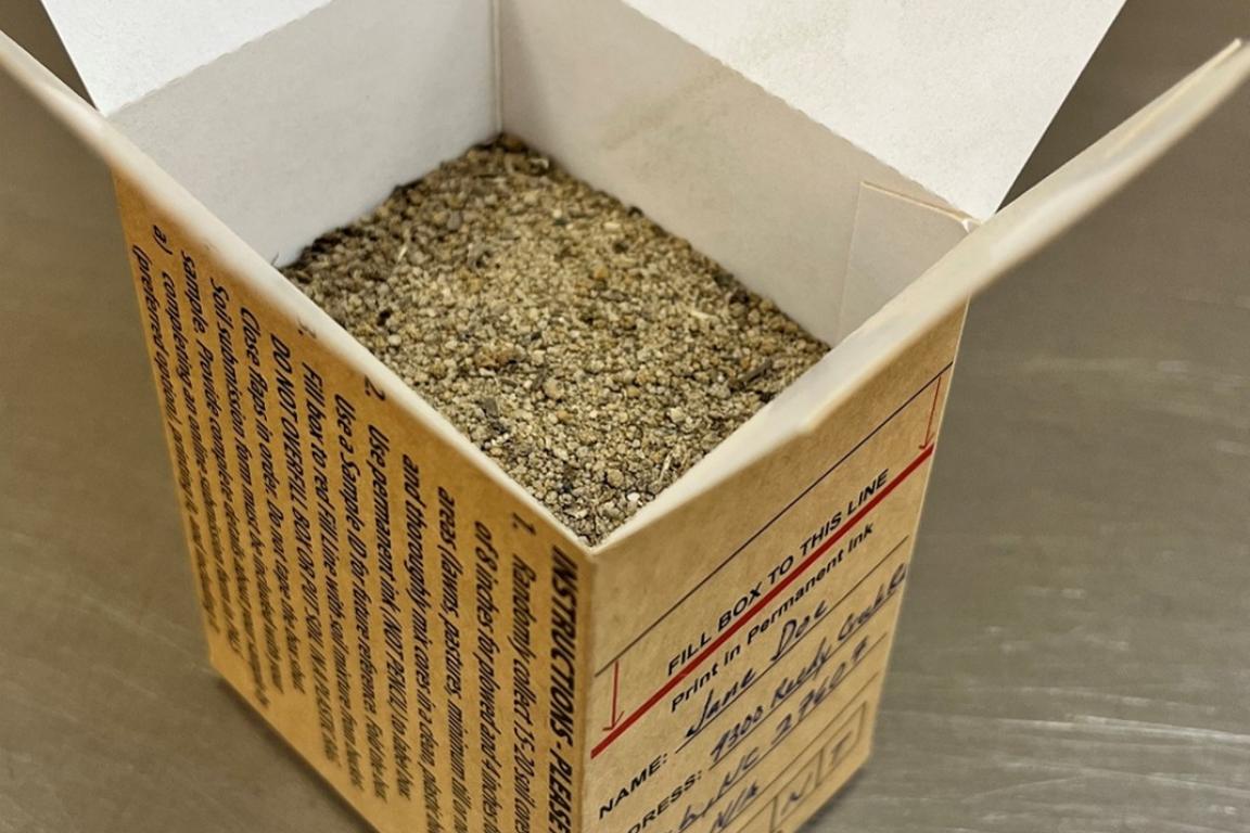 soil sample box filled to the red lie