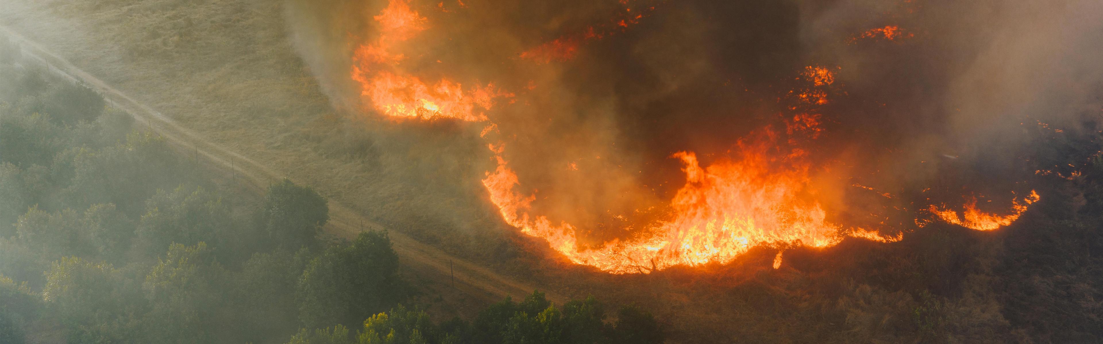 Aerial view of a wildfire on the landscape