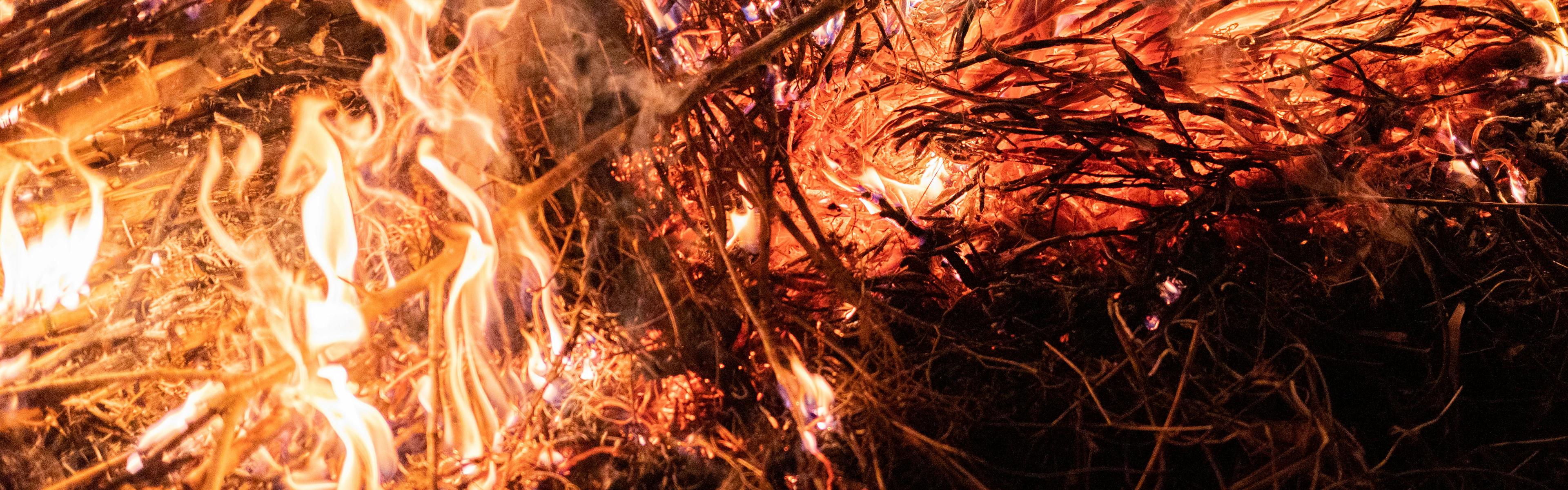 Close-up of burning debris