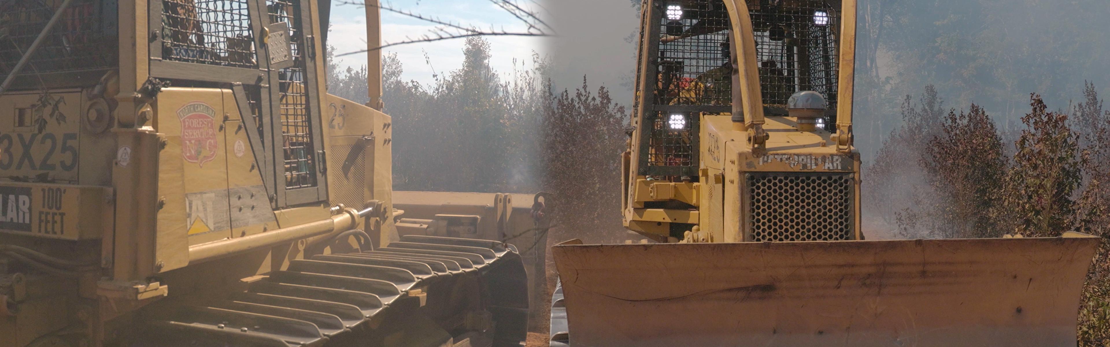 Dozers and equipment operators plowing fire