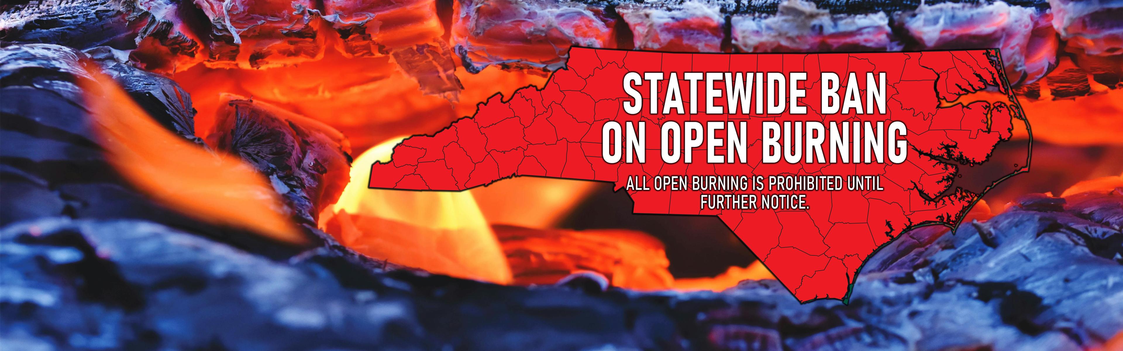Map of North Carolina showing affected counties and overlaying a background of smoldering embers
