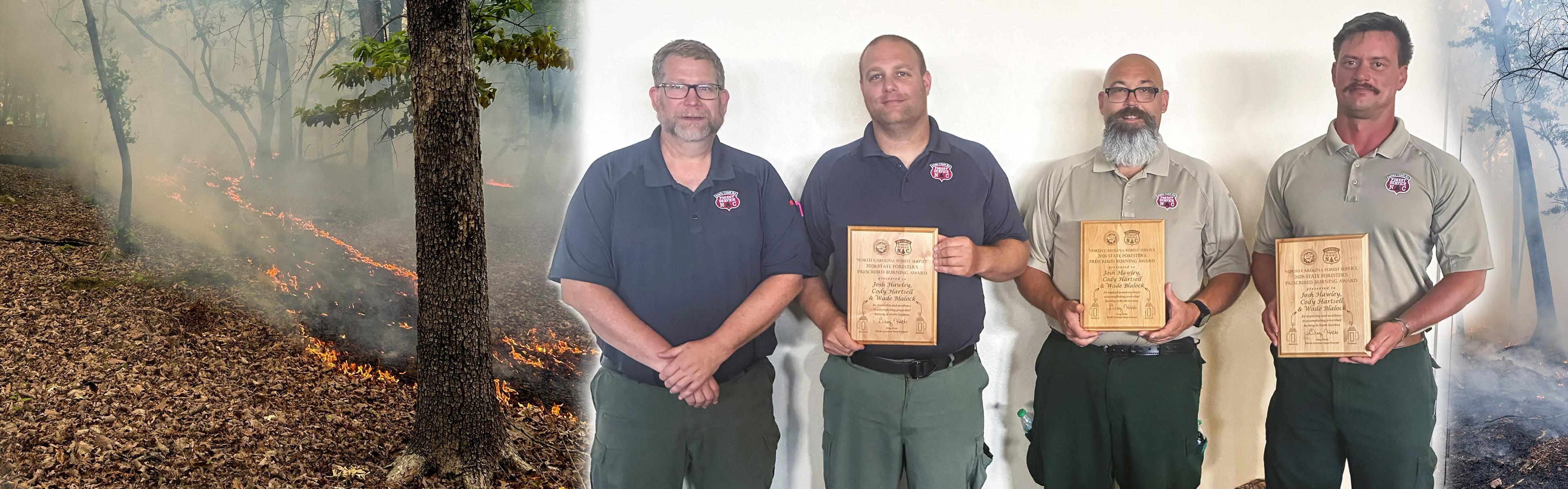 Deputy State Forester Kevin Harvell presented the State Forester's Prescribed Burning Award to Josh Hawley, Wade Blalock and Cody Hartsell
